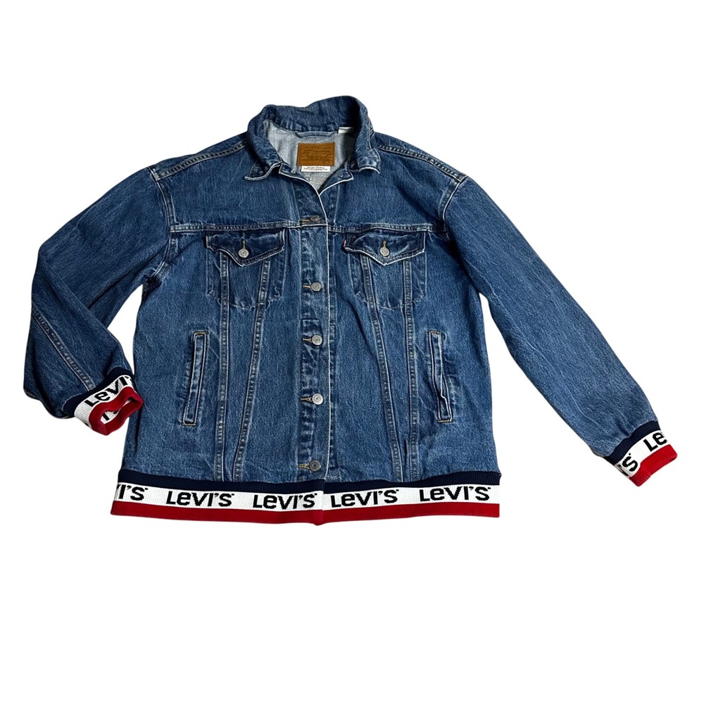 Levi's Premium Denim Trucker Jacket, Logo Trim, Jean Coat, Women's Medium